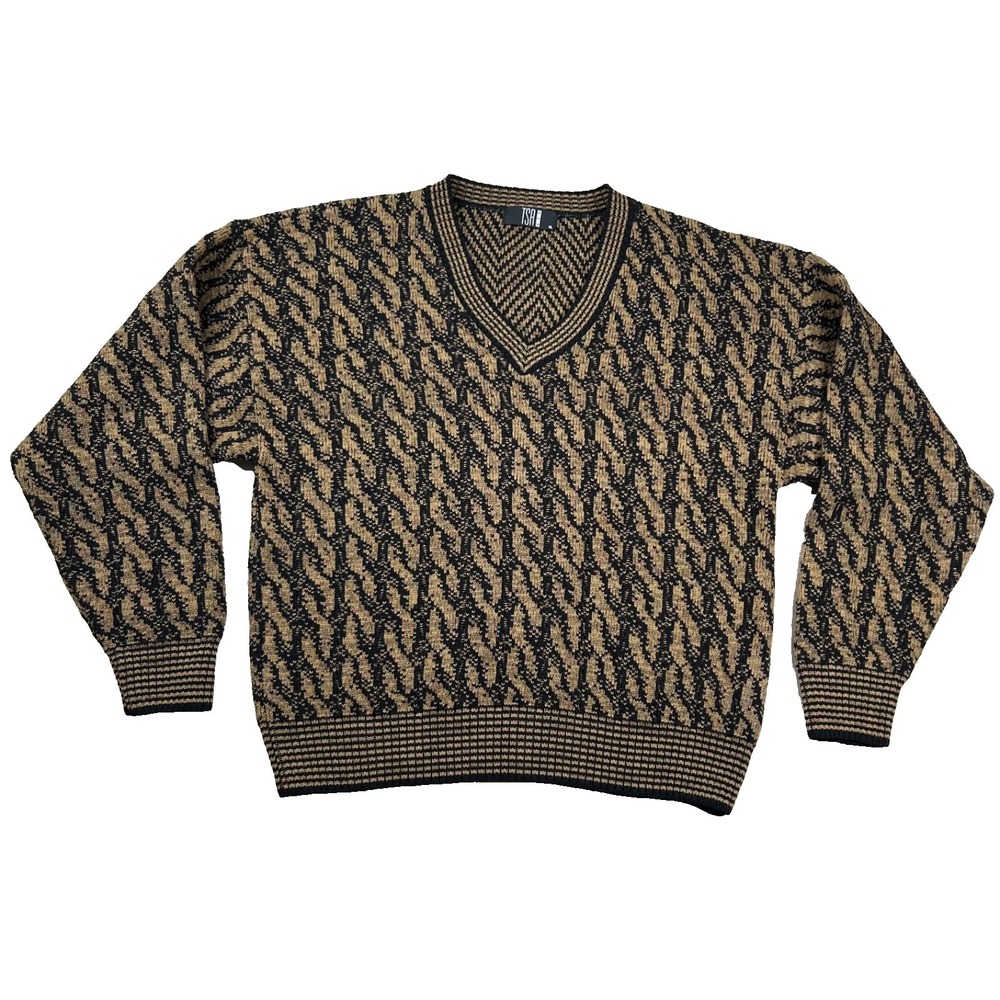 Vintage TSA Sweater Mens XL Wool Blend V Neck Geometric Cosby Grandpa 90s USA